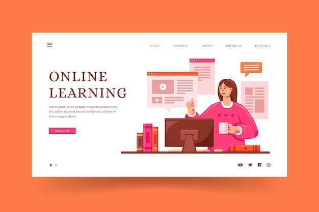 Free vector online learning landing page template