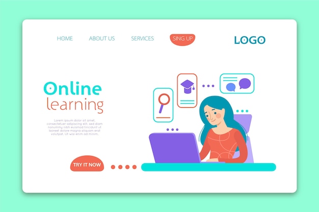 Free vector online learning landing page template