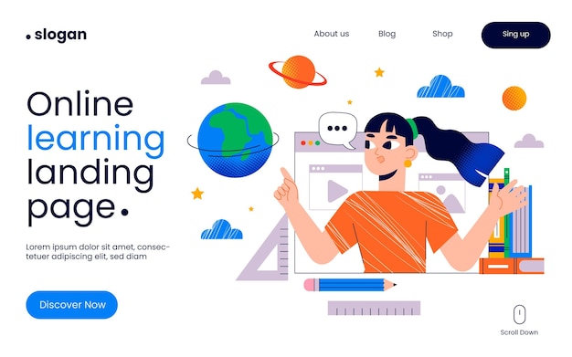 Free vector online learning landing page