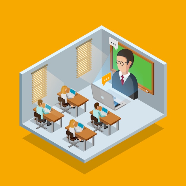 Free vector online learning room concept