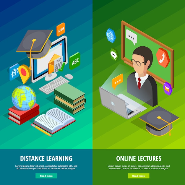Free vector online learning vertical banners set