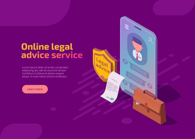 Free vector online legal advice service isometric landing page