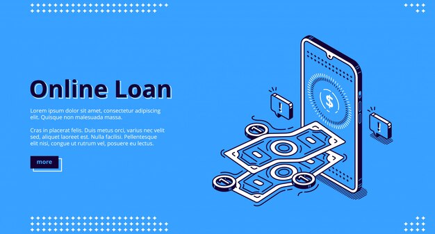 Online loan banner. Financial lending by mobile application or computer.