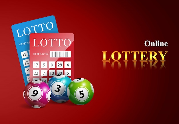 Online lottery lettering, tickets and balls. casino business advertising