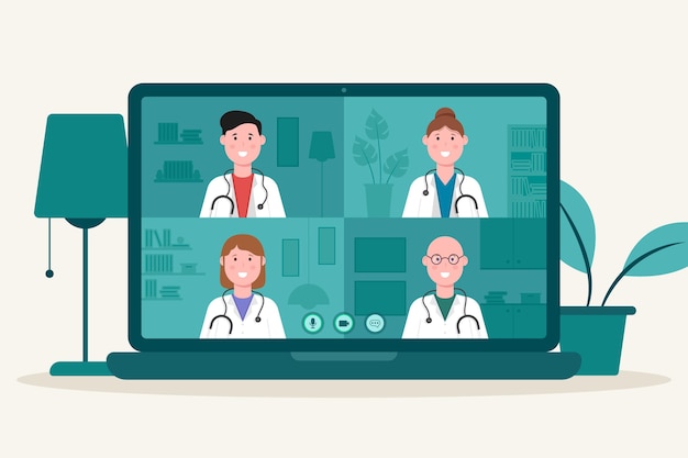 Online medical conference flat illustration