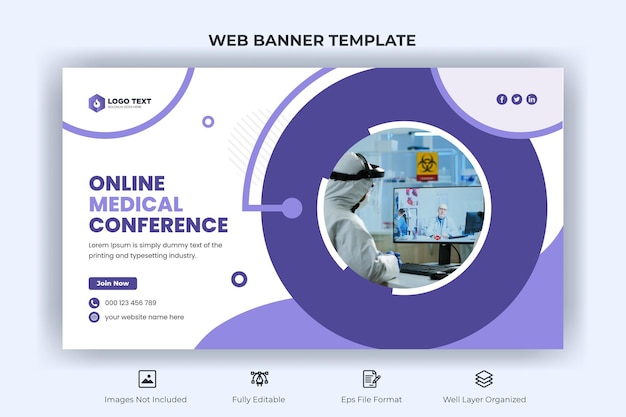 Online medical conference web banner and youtube thumbnail template