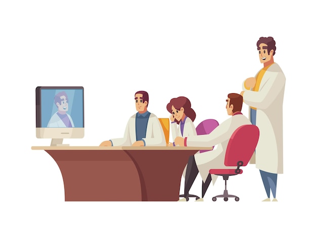 Free vector online medical conference with group of doctors cartoon