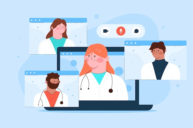 無料ベクター オンライン医療会議