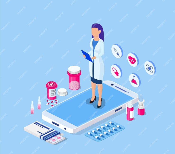  Online medicine healthcare isometric Premium Vector