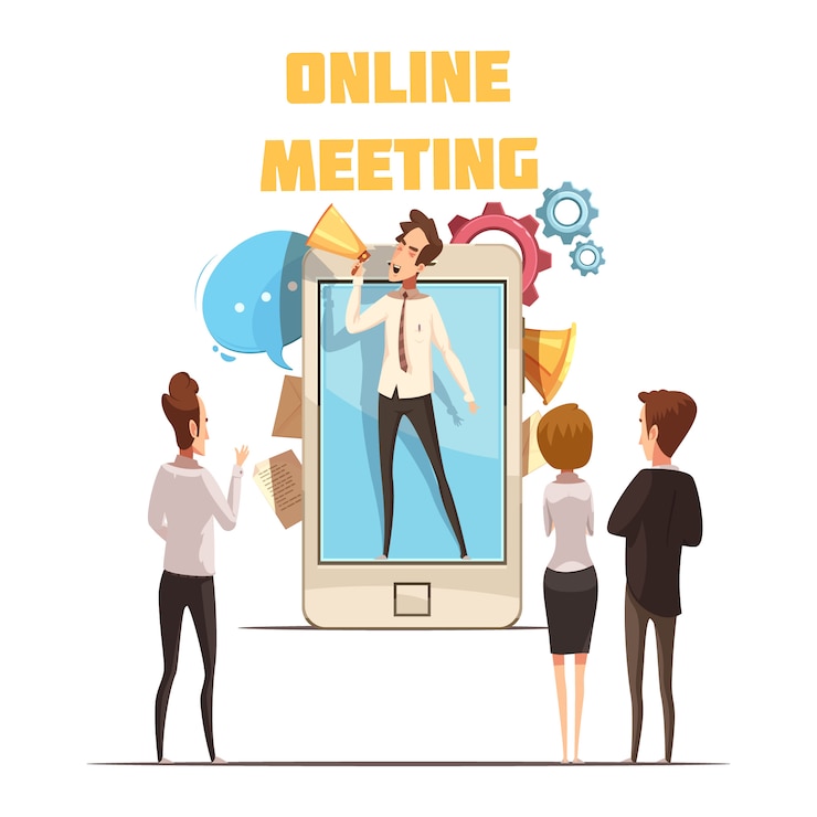 Free Vector  online meeting concept with smartphone screen and people cartoon vector illustration