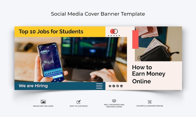 Online money earnings social media facebook cover banner template premium vector