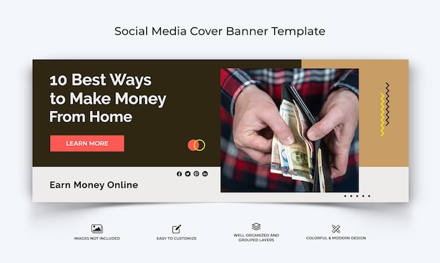 Online money earnings social media facebook cover banner template premium vector