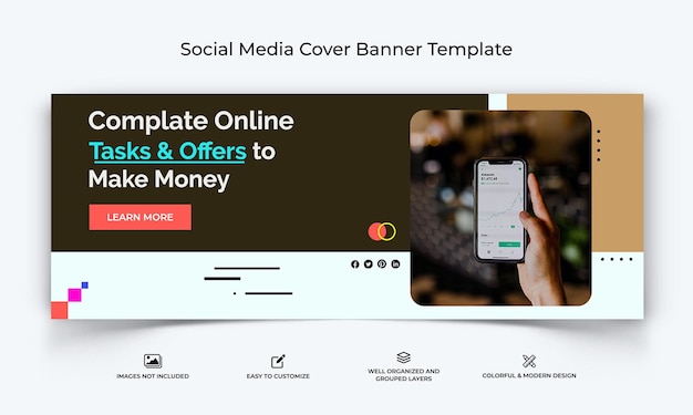 Online money earnings social media facebook cover banner template premium vector