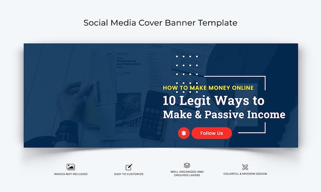 Online money earnings social media facebook cover banner template premium vector