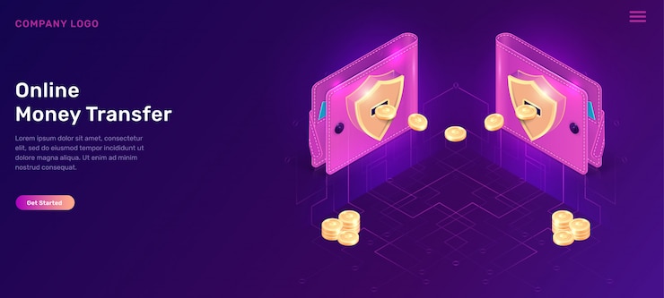 Free Vector online money transfer isometric wallets with coins