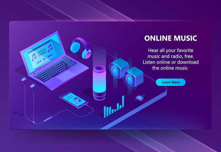Free Vector online music isometric concept background
