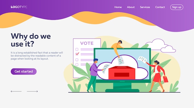 Бесплатное векторное изображение Шаблон целевой страницы онлайн или электронного голосования
