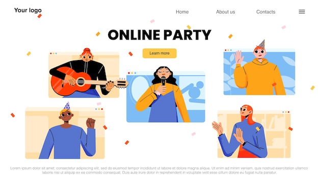 Free vector online party video call with happy people