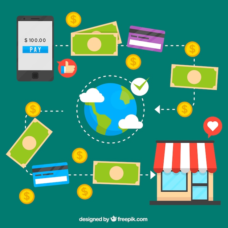 Free Vector online payment concept, icons on a green background