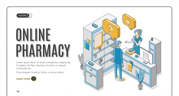 Free vector online pharmacy isometric web banner