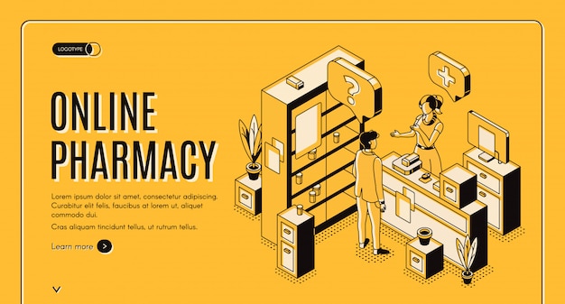 Online pharmacy isometric web banner