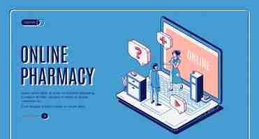 Free vector online pharmacy isometric web banner