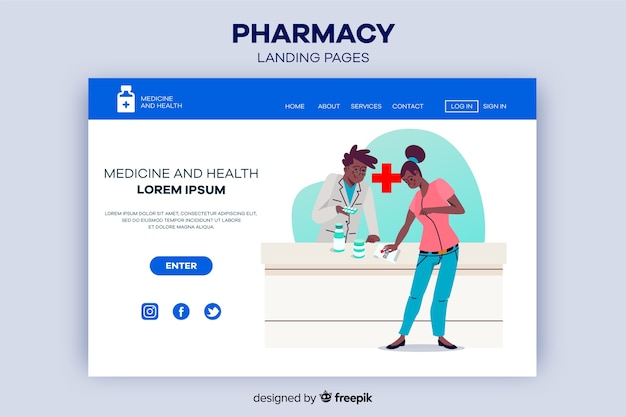 Vettore gratuito modello di pagina di destinazione della farmacia online