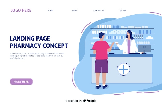 Free vector online pharmacy landing page template