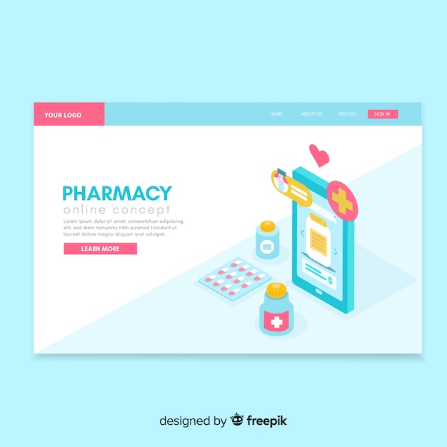 Free vector online pharmacy landing page template