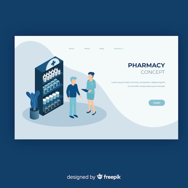 Vettore gratuito modello di pagina di destinazione della farmacia online