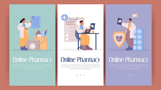 Free vector online pharmacy service posters