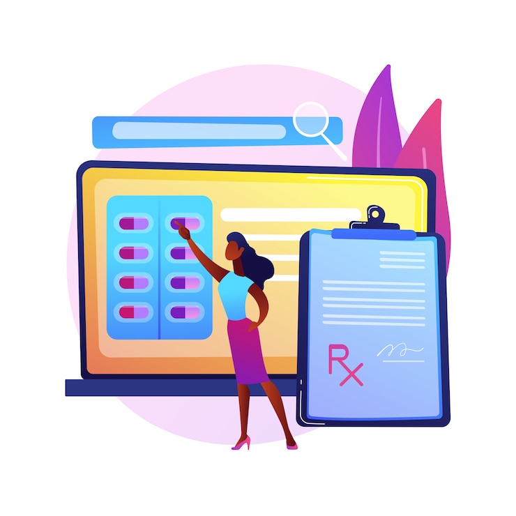 Free Vector online prescription system abstract concept  illustration. online medical prescription system, electronic prescribing, online pharmacy, e-prescribing, digital request .