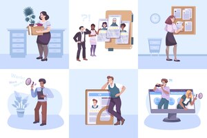 online recruitment headhunting personnel hr specialists looking through cv flat composition set with human characters isolated vector illustration