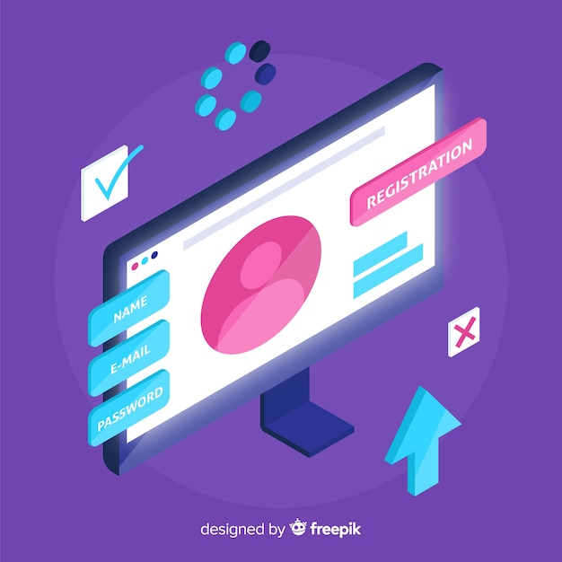 Free vector online registration concept with isometric view