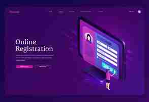 Free vector online registration isometric landing page