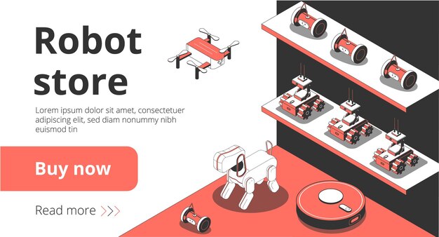 Free vector online robot store isometric landing page with smart cleaning household devices