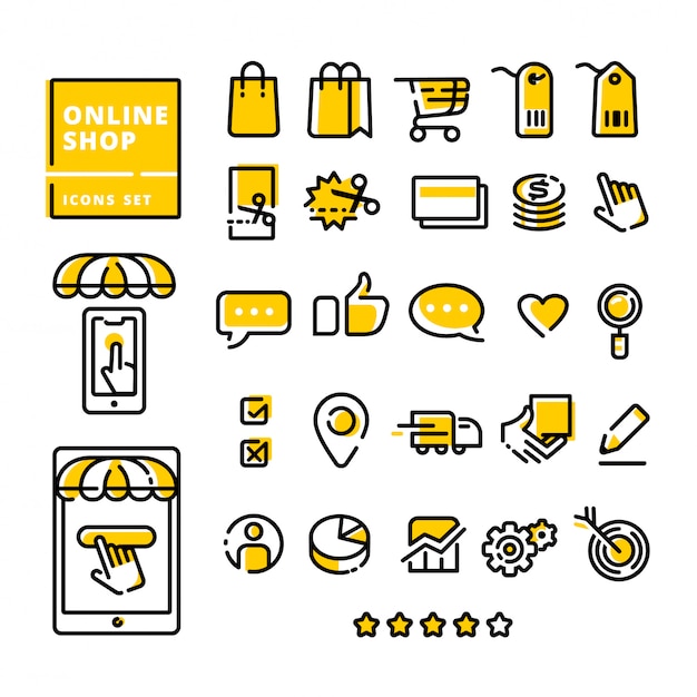 Online shop icons set modern flat line