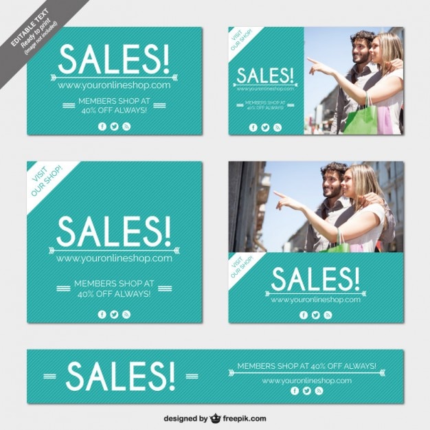 Бесплатное векторное изображение Онлайн баннеры продаж магазин