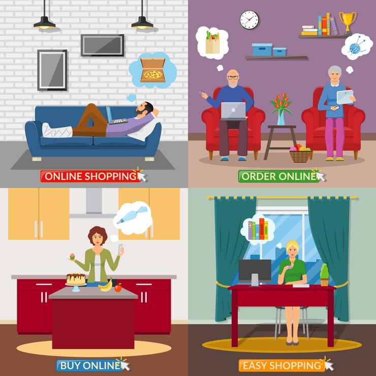 Free Vector online shopping 2x2 flat design concept