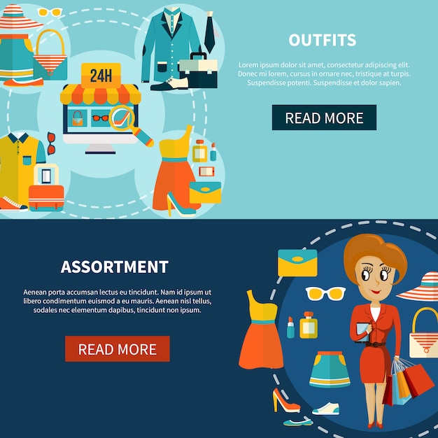 Free vector online shopping assortment banners set