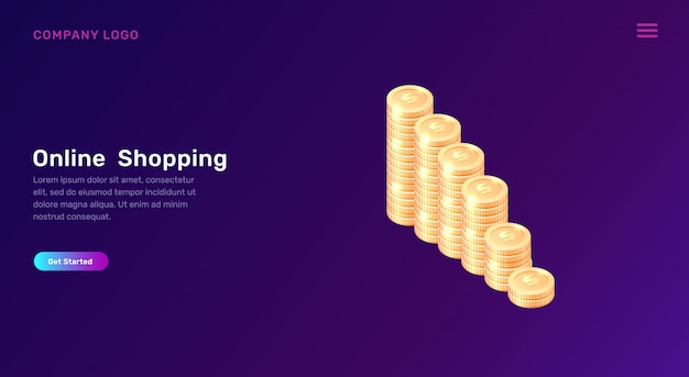 Online shopping or banking, isometric concept