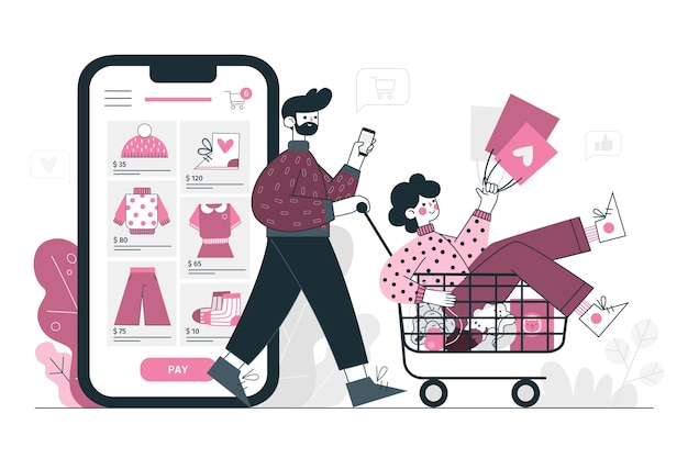 Vettore gratuito illustrazione di concetto di shopping online