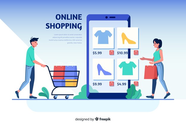 Online shopping concept for landing page