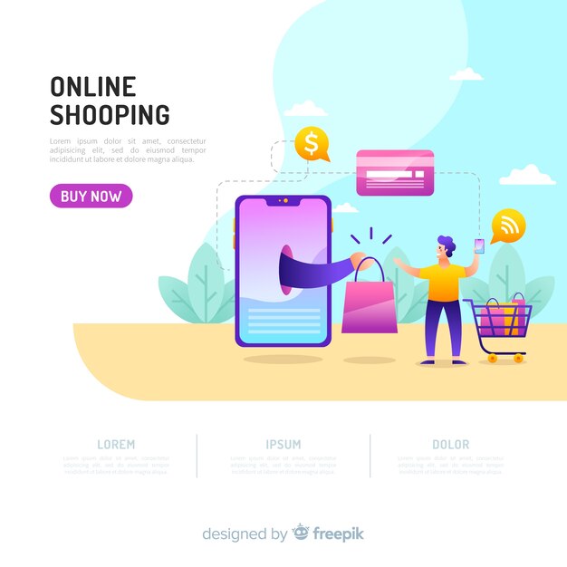 Online shopping concept for landing page