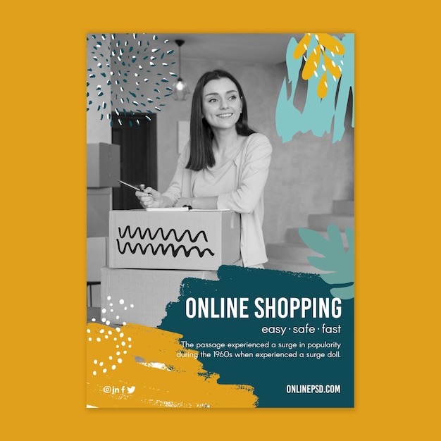 Vettore gratuito modello di volantino dello shopping online