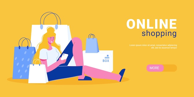 Vettore gratuito shopping online banner orizzontale illustrazione