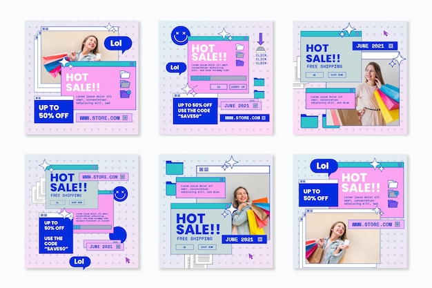 Free vector online shopping instagram post set