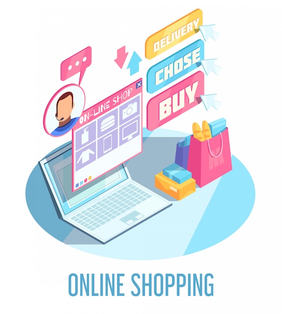 Online shopping isometric composition