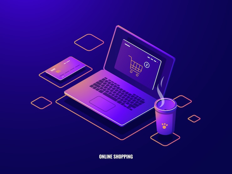 Free Vector online shopping isometric icon internet purchase, laptop with shop basket on screen, online payment