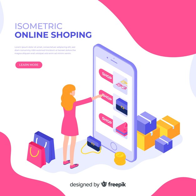 Illustrazione isometrica dello shopping online